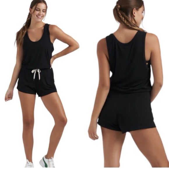 Vuori Torrey Romper Black Ribbed Drawstring Tank One Piece Womens Small - Picture 1 of 12